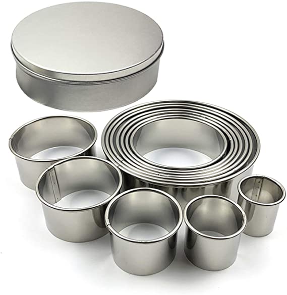 Round Cookie Cutter, 12 Pieces Circle Biscuits Cutters with Storage Tin for DIY Baking, Sugarcraft, Dough, Fondant, Donut, Fruit and Vegetable