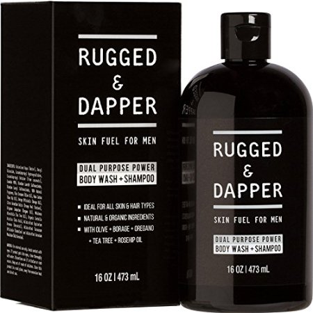 Dual Purpose Power Body Wash   Shampoo For Men - 16 OZ - All-In-One Soap - Natural & Certified Organic Ingredients - RUGGED & DAPPER