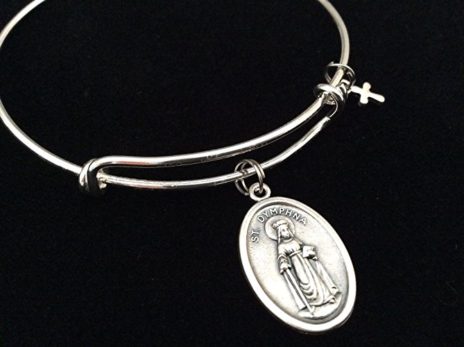 Saint Dymphna Medal Silver Expandable Charm Bracelet Patron Saint of Stress, Anxiety and Mental Health