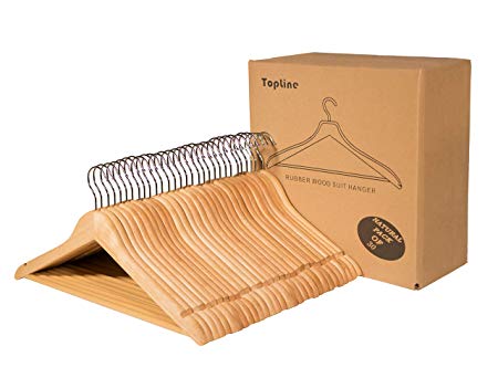 Topline Classic Wood Suit Hangers - 30 Pack (Natural Finish)