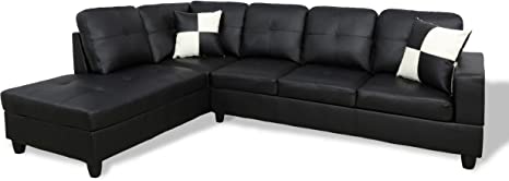 Star Home Living Genesis Sectional Sofa L-Shape-PU Leather, Left Facing, Black