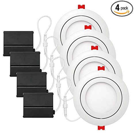 Globe Electric 4" LED Integrated Ultra Slim Swivel Recessed Lighting Kit 4-Pack, 9 Watts, Energy Star, IC Rated, Dimmable, Damp Rated, White Finish, 91127