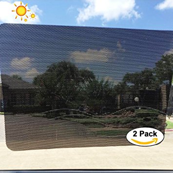 Car Side Window Sunshade Sticker, Lecone 2 PCS Black Reusable Perforated Static Cling Electrostatic Self-adhesive Vehicle Screen Windshield Film for Baby Kids UV Protection