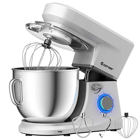 COSTWAY Stand Mixer, 660W Tilt-head Electric Kitchen Food Mixer with 6-Speed Control, 7.5-Quart Stainless Steel Bowl, Dough Hook, Beater, Whisk (Sliver-update)