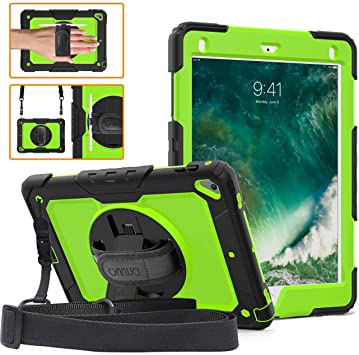 DUNNO iPad 9.7 2017/2018 case - Heavy Duty Protective Case with 360° Rotating Kickstand & Built-in Screen Protector Shockproof Design for Apple iPad 9.7 inch 2017/2018 (5th/6th Gen) (Black/Green)