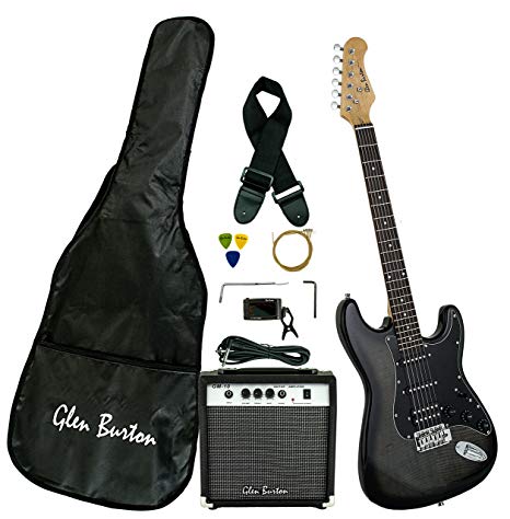 Glen Burton GE101BCO-BKB  Electric Guitar Stratocaster-Style Combo with Accessories and Amplifier, Black