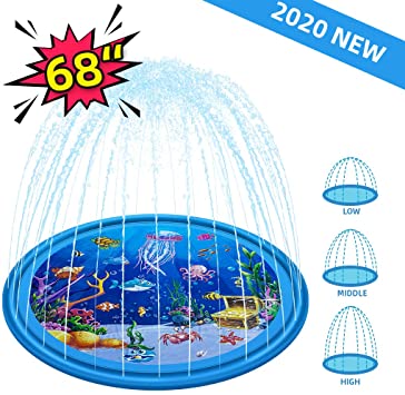Newtion Upgraded 68" Sprinkler & Splash Pad Play Mat for Kids and Toddlers Summer Outdoor Party Sprinkler Pad Water Toys Fun for Children