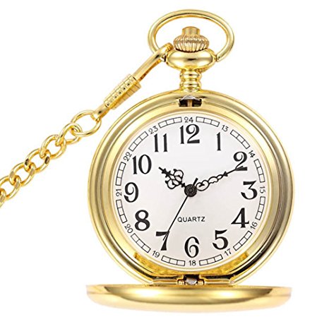 WIOR Classic Smooth Vintage Pocket Watch Sliver Steel Men Watch with 14’’ Chain for Xmas Fathers Day Gift