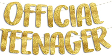 Official Teenager Gold Glitter Banner - 13th Birthday Party Supplies, Ideas, Gifts and Decorations