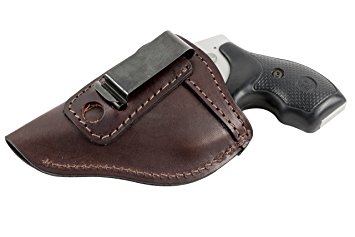 The Defender Leather IWB Holster - Fits Most J Frame Revolvers Incl. Ruger LCR, S&W 442/642, Taurus, Charter & Most .38 Special Revolvers - Made in USA