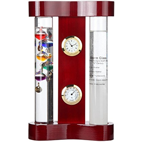 Lily's Home Galileo Weather Station with Galileo Thermometer, Admiral Fitzroy Storm Glass, a Precision Quartz Clock and Hygrometer