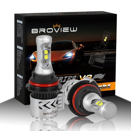 BROVIEW V8 9004 LED Headlight Bulbs w/ Clear Arc-Beam Kit 72W 12,000LM 6500K White Cree LED Headlamp for Replace HID & XENON Headlights 2 Yr Warranty - (2pcs/set)