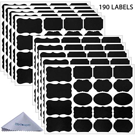 Wisdompro Chalk Board Labels Stickers for Food Jars, Spice, Glass, Cups, Bottles, Containers and Canisters, Decorative Reusable Waterproof Blackboard Labels - 10 Sheet (190Pcs)