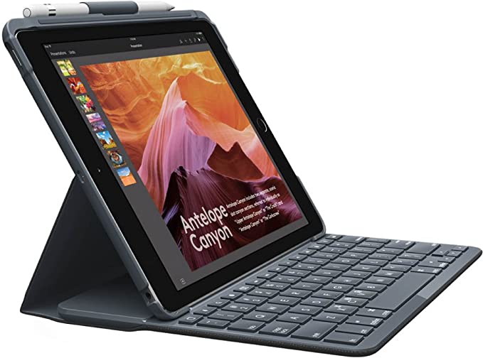 Logitech Slim Folio iPad Case with Wireless Bluetooth Keyboard, iPad 5th & 6th Generation (Models: A1893, A1954, A1822, A1823), iOS Shortcut Keys, 4 Year Battery Life, QWERTY Italian Layout - Black