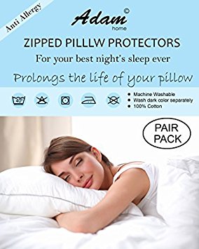 Adam Linens Fresh nights Anti Allergy Zipped 100% Cotton Pair of Pillow Protectors White Size 74cm x 48cm (29" x 19")