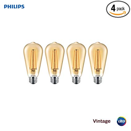 Philips 470401 LED Vintage Glass Dimmable ST19 Light Bulb 350-Lumen, 2200-Kelvin, 5 E26 Base, Amber, 4-Pack, 40-Watt Equivalent, 4