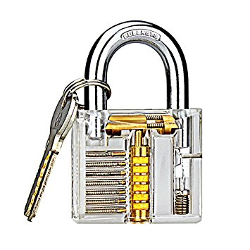 Kuject Visible Cutaway Practice Lock, Transparent Pin Tumbler Cylinder Padlock for Lock Pick Fans, Locksmith