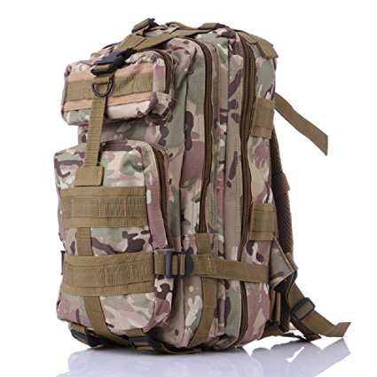 3P Tactical Military Backpack, Feskin 25L Superior Waterproof Wearable Durable Double Shoulder Bag for Kids Camping, Climbing, Hiking, Shooting Outdoor Sports - CP Camouflage
