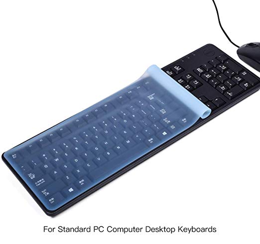 Universal Computer PC Keyboard Cover for Standard Size Desktop Keyboards, CASEBUY Ultra Thin Waterproof Anti-Dust Flat Silicone Protector Skin(Size: 17.52" x 5.51"), Blue