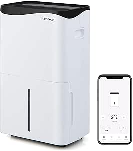 COSTWAY 100 Pint Dehumidifier for Basement, 5500 Sq.Ft Dehumidifier with Smart App & Alexa Voice Control, Drain Hose, 4 Modes, 2 Speeds, 24H Timer, Ideal for Home, Large Room