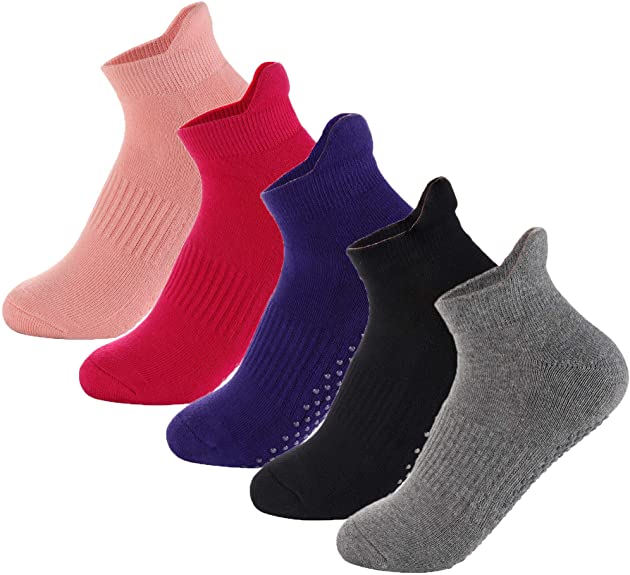 LOLIAS 5 Pairs Barre Yoga Socks for Women Non-Slip Grips & Straps Socks Pilates Ballet Dance