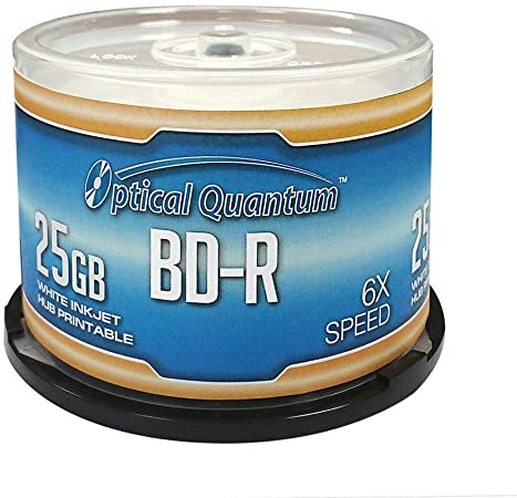Optical Quantum OQBDR06WIP-H-50 6X 25GB BD-R White Inkjet Printable Single Layer Blu-Ray Recordable Media 50-Disc Spindle