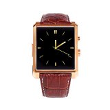 DM08 Bluetooth Leather Smart Watch with Camera IPS Screen 360mAh Battery Waterproof for IOS iPhone Android Smartphone DM08-Gold