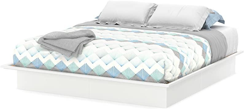 South Shore Step One Platform Bed with Mouldings, King, Pure White