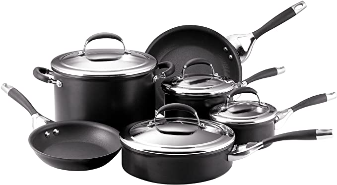 Circulon 80288 Elite Hard Anodized Nonstick Cookware Pots and Pans Set, 10 Piece, Charcoal