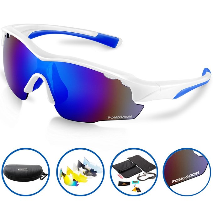 Ponosoon Sports Sunglasses Polarized with 5 Interchangeable Lenses for Cycling 0819