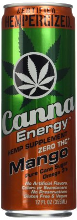 Canna Energy Drink (MANGO) "Better for You" Energy -- All Natural Flavors, colors, and Sweeteners -- 50mg of Hemp Seed Oil -- Hours of Energy Without the Crash -- Gluten Free -- Wins 9/10 Blind Taste Tests -- (12 Pack)