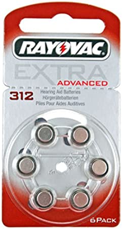 Rayovac Type 312 Hearing Aid Batteries, 6 Pack