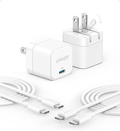 Anker Charger, 2-Pack 20W Fast Charger with Foldable Plug and USB-C to C Cables, for iPhone 15/15 Plus / 15 Pro / 15 Pro Max / 14/13 Series, Samsung Galaxy, Pixel 6/5, iPad Pro, and More