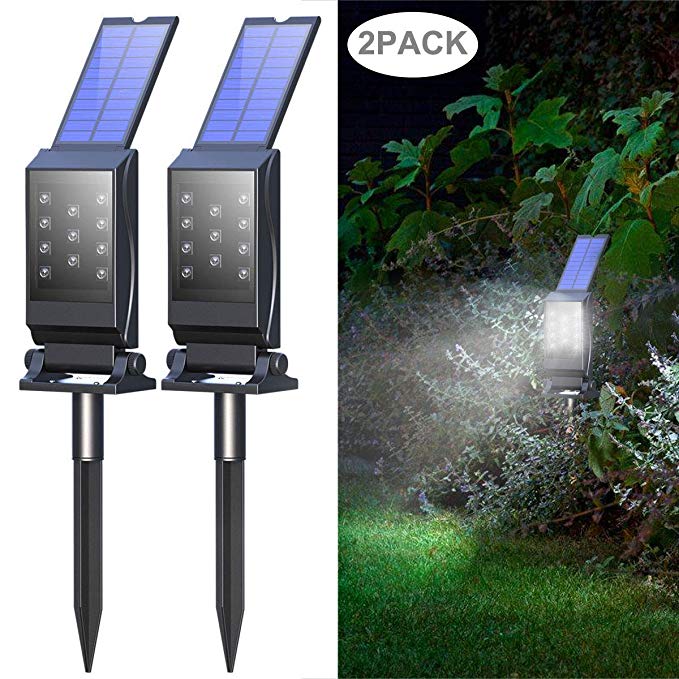 Mulcolor Solar Lights,【Latest】11 LED 2-in-1 Waterproof Solar Powered Garden Light Solar Spotlights Solar Landscape Lights, Auto On/Off for Outdoor Backyard, Driveway, Walkway, Patio,Porch (2 Pack)