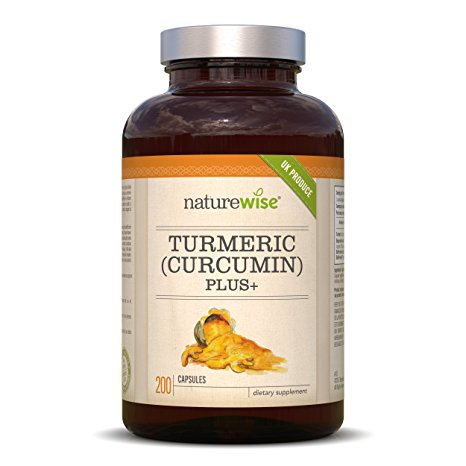 Turmeric Curcumin Plus 500mg with added Bioperine Extract (Piper Nigrum/Black Pepper) for Maximum Absorption | Great for Joint pain and Arthritis Support | 200 Easy to Swallow Vegetarian Capsules | GMP Certified | Made in UK