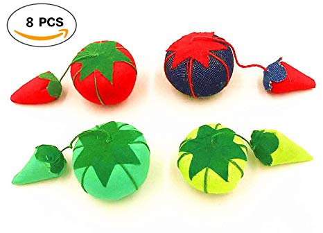 Babycola's Mum 8PCS Vintage Tomato and Strawberry Pin Cushions,Original Classic Tomato Pin Cushion, 1 inch (Four Colors)