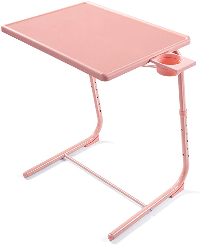 Adjustable TV Tray Table - TV Dinner Tray on Bed & Sofa, Comfortable Folding Table with 6 Height & 3 Tilt Angle Adjustments (Pink)