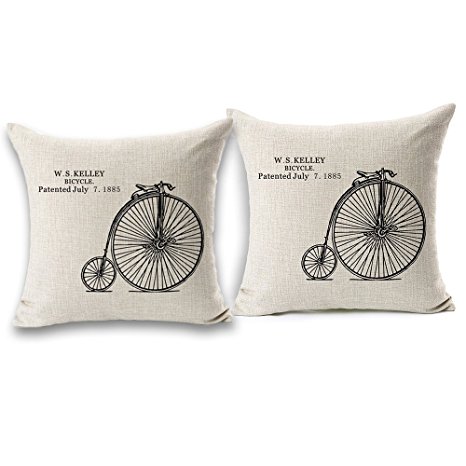 Wonder4 Decorative Bicycle Sofa Pillow Cases, 2 Packs, Bike Throw Pillow Covers 18 x 18" cotton linen fabric (8H)