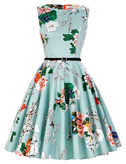 GRACE KARIN Boatneck Sleeveless Vintage Tea Dress Belt