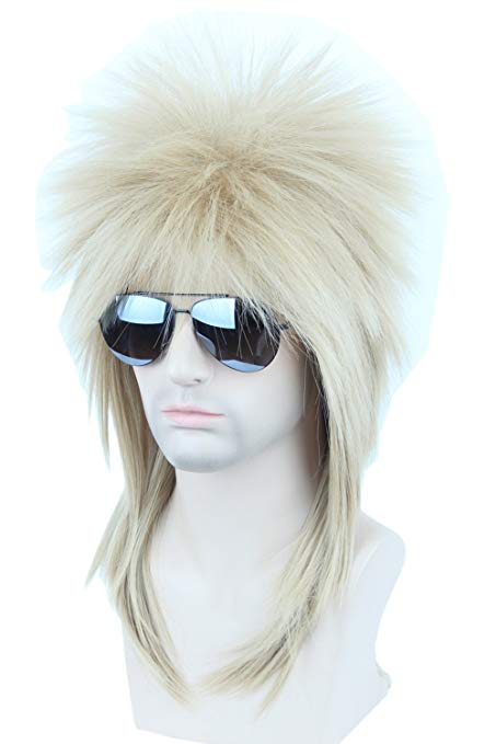 Topcosplay Adult 70s 80s Halloween Costumes Wig Rocking Dude Wig Punk Metal Rocker Disco Mullet Wig (Blonde)