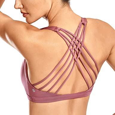 CRZ YOGA Strappy Sports Bras for Women Cross Back Sexy Padded Yoga Bra Tops Cute Activewear