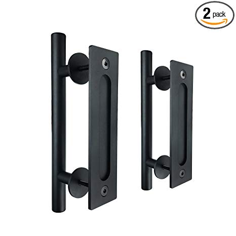 SMARTSTANDARD SHH00801002 Pull and Flush Set, Sliding Barn Door Hardware Handle, 12", Pack of 2, Black