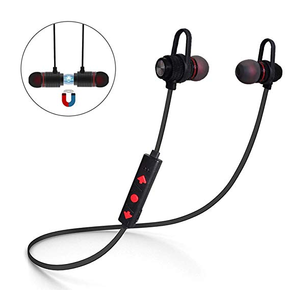 Bluetooth Sport Headphones, Stereo Magnetic Wireless Earbuds with HD Mic Bluetooth 4.1 and Secure Fit Noise Isolating Headsets IPX5 Sweatproof in Ear Earphones for Running Gym Workout