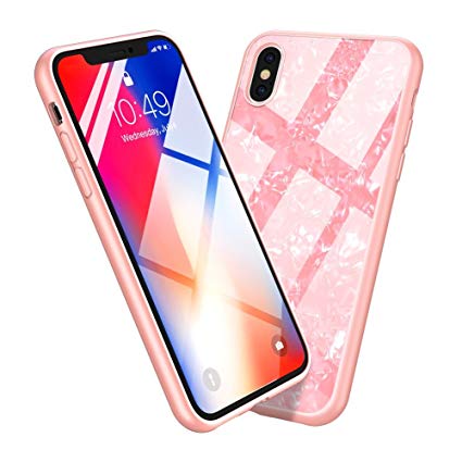 Miracase iPhone X Case Cute Apple X Cases Glitter Marble Cover Bright Slim iPhone 10 Covers Conch Full Protective Shockproof Defender Cases Girls(Pink, iPhone X)