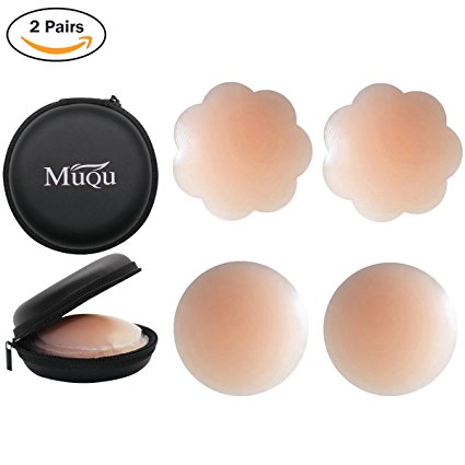 Womens Silicone Pasties, Adhesive Bra Reusable 2, 4 Pair Invisible Silicone Nipple Cover