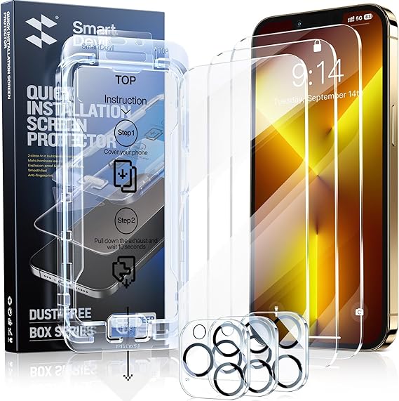 SmartDevil 3-Pack Screen Protector for iPhone 13 Pro with 3-Pack Camera Lens Protector, Clear 9H Tempered Glass Film, Super Fast Installation (Dust-Free & Bubble-Free), Alignment Tool