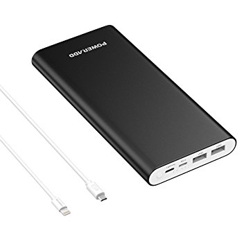 Poweradd Pilot 4GS Plus 20,000mmAh Portable Charger Power Bank with Lightning & Micro Input 3.6A Output for iPhone 7/ 6s/ 5s, iPad and Samsung Galaxy S8/ S7/ S6 and More - Black (Apple & Micro Cable Included)