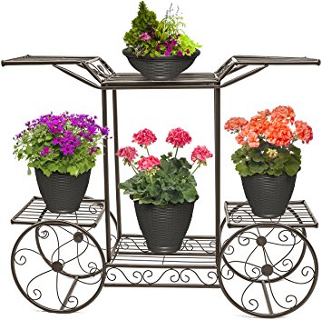 Sorbus Garden Cart Stand & Flower Pot Plant Holder Display Rack, 6 Tiers, Parisian Style - Perfect for Home, Garden, Patio (Bronze)