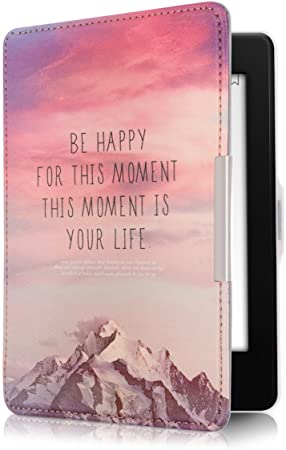 kwmobile Carcasa Compatible con Amazon Kindle Paperwhite - Funda para Libro electrónico con Solapa - Be Happy