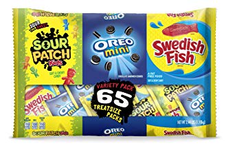 65 Count OREO Mini, SOUR PATCH KIDS & SWEDISH FISH Halloween Bulk Candy Trick or Treat Size Variety Pack, Individual Snack Bags
